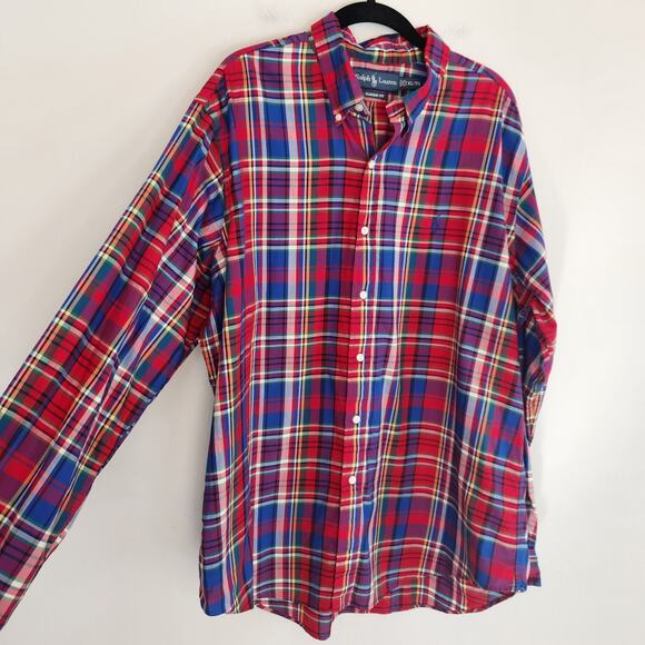 Polo Ralph Lauren Y2K Red/Blue Plaid Long Sleeve Button Up Shirt size XL - Picture 2 of 7